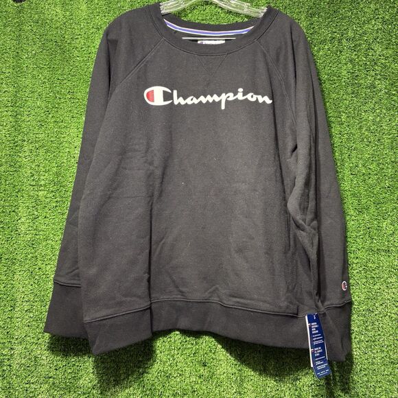 NWT Champion Black Spell Out Pullover  Crewneck Sweatshirt Women’s Size XL - Picture 1 of 3
